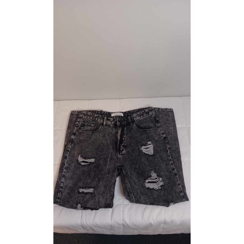 Kancan Rita High Rise Slim Straight Jeans Sz 9 / 28 Distressed Charcoal Color